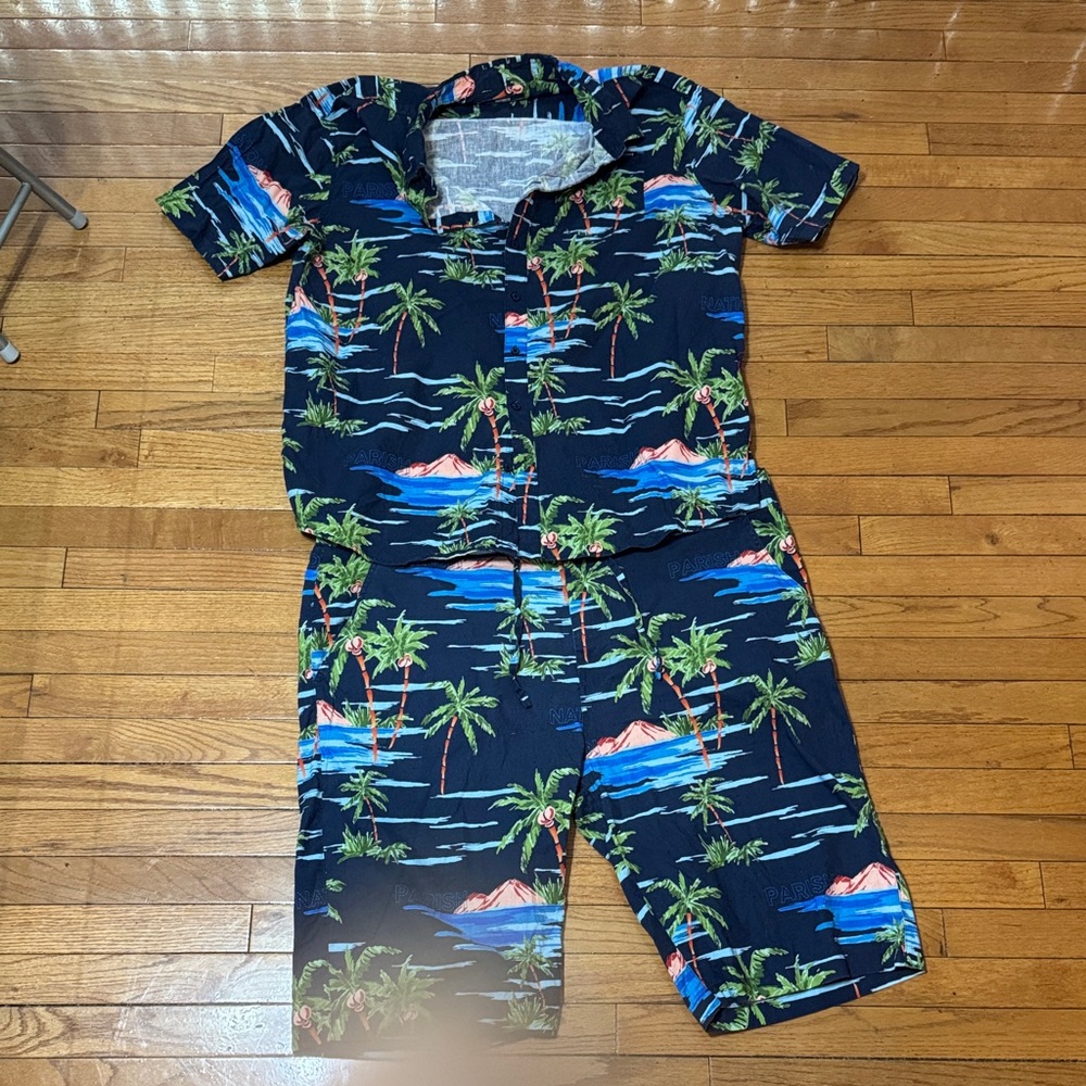 PARRISH NATION Tropical Print Shirt and Shorts Set